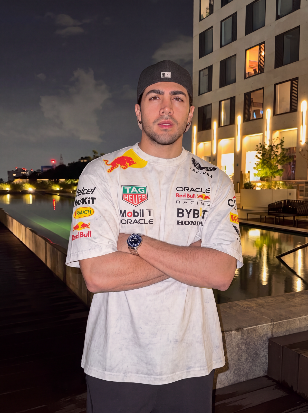T-shirt Oversize Acid Wash Blanc Red Bull Racing F1