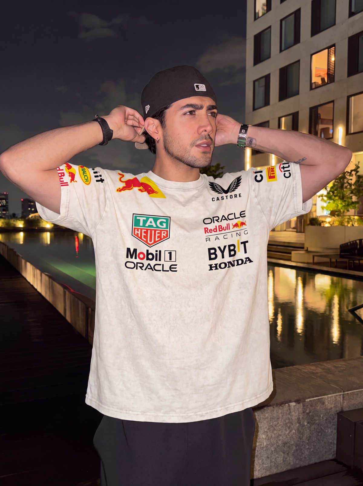 T-shirt Oversize Acid Wash Blanc Red Bull Racing F1