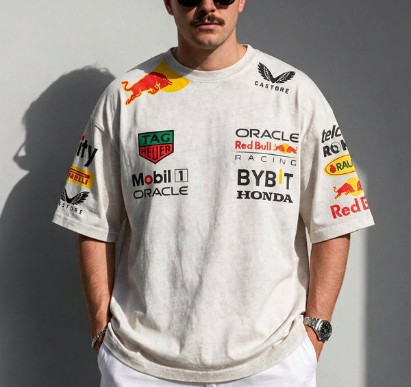 Red Bull Racing F1 Oversized Acid Wash White T-Shirt