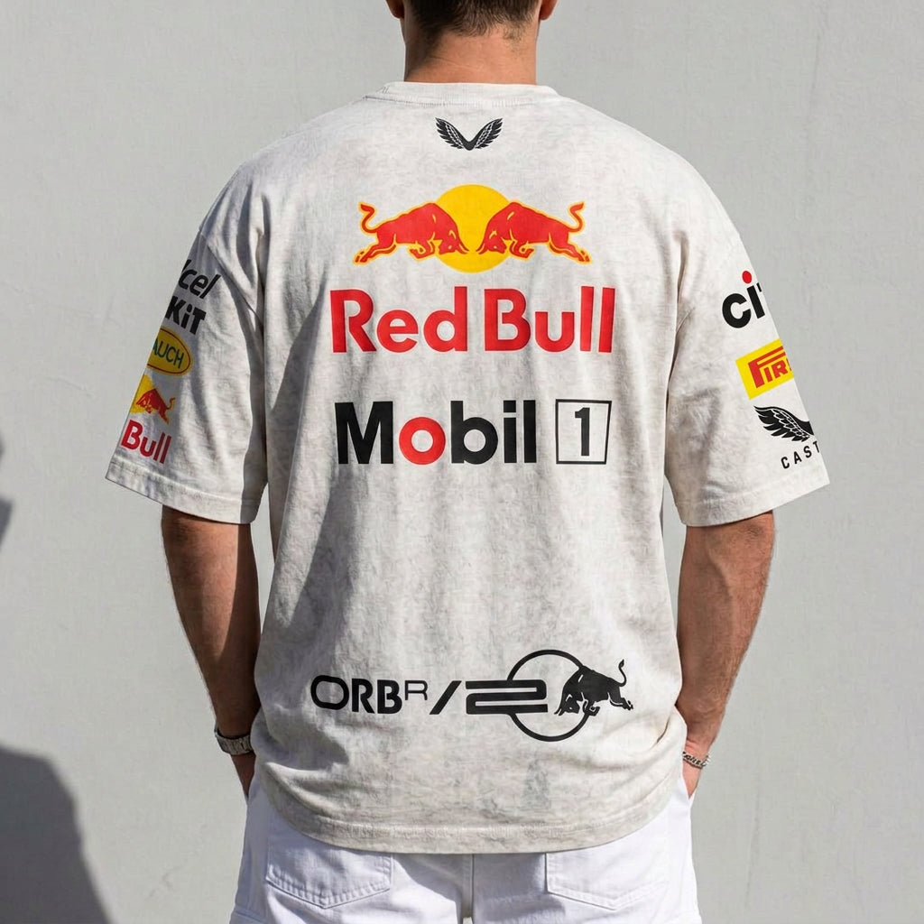 Red Bull Racing F1 Oversized Acid Wash White T-Shirt