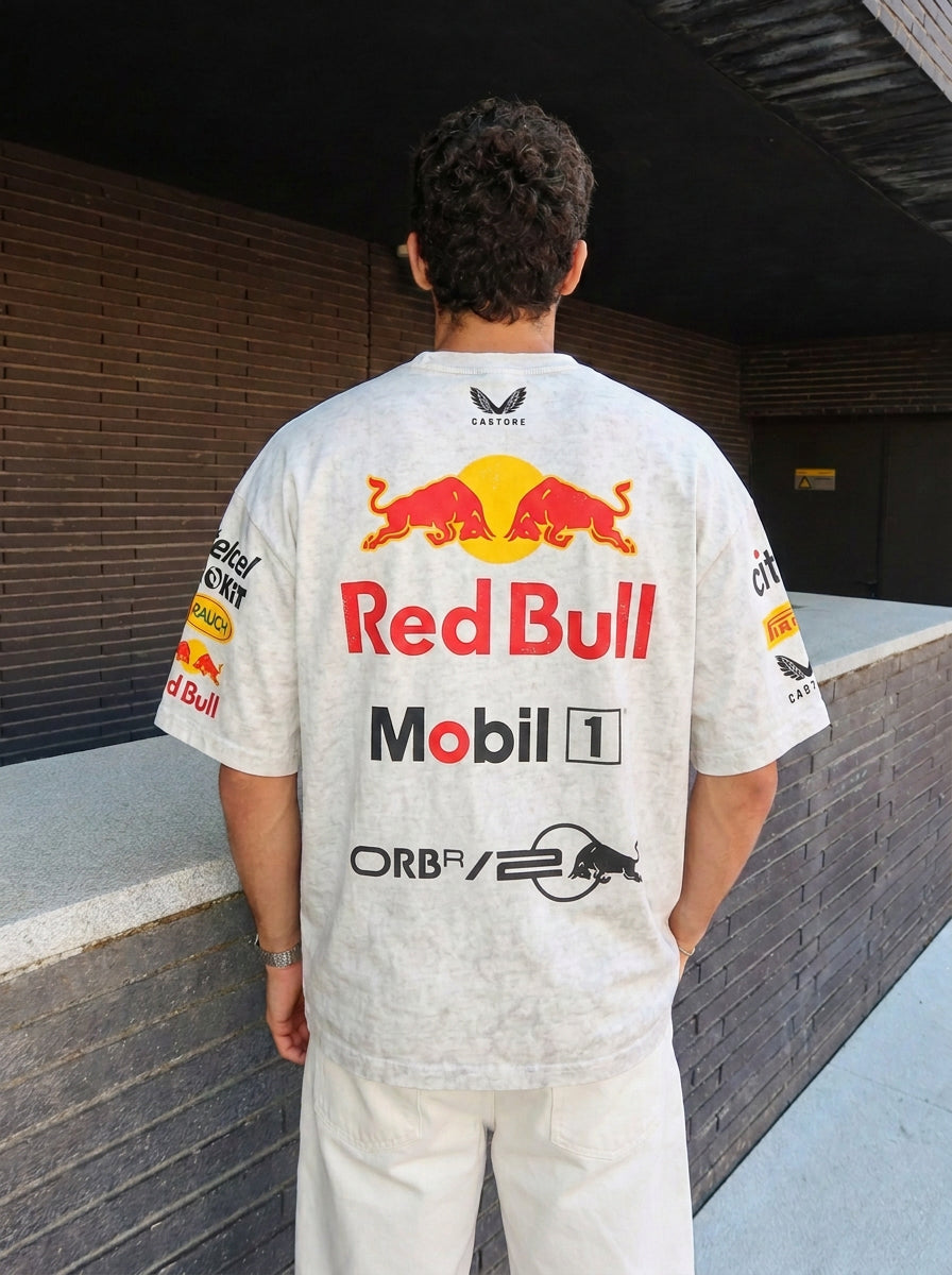 Red Bull Racing F1 Oversized Acid Wash White T-Shirt